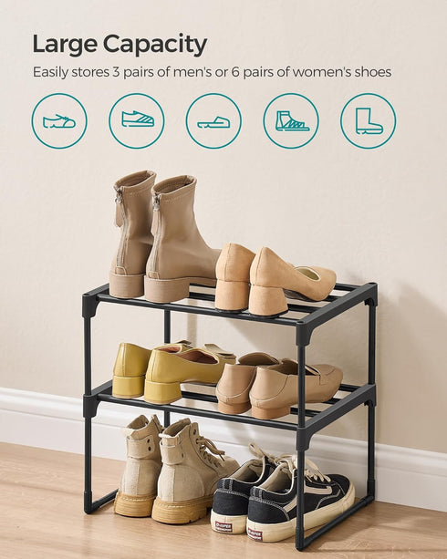 2-Tier 3-6 11.8 16.7 14.8 Inches, ULSA002B01 SONGMICS Shoe Rack, Shoe Organizer, Metal Storage Shelf, Upright or Upside