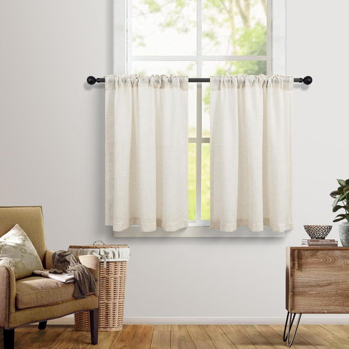 Kitchen Cafe Curtains 24 Inch Length 2 Panels Set Back Tab Pocket Light Filtering Sheer Privacy Linen Short Curtains for Small Window Cream Colored Curtain for Bathroom 30x24 Ivory Off White