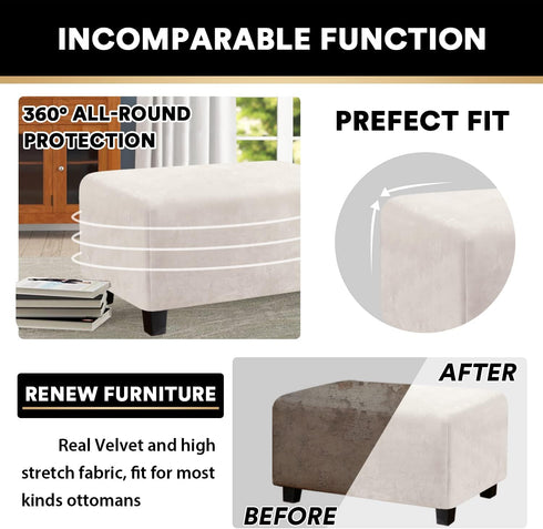 PrinceDeco Real Velvet Plush Ottoman Cover Soft Rectangle Folding Storage Covers Furniture Protector Removable