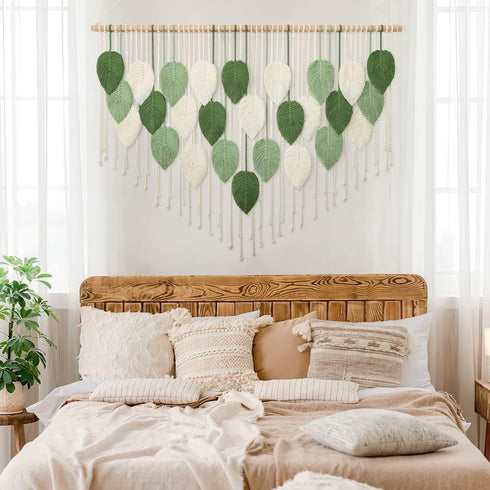 51.5"W 33.5"L Weldomcor Large Macrame Wall Hanging, Boho Leaves Macrame Tapestry Wall Decor Handmade Woven Hanging