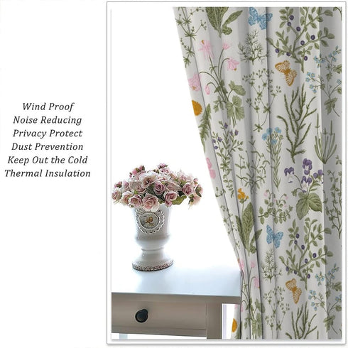 GoDazzling 52x84in 2 Floral Blackout Windows Curtains, Vintage Garden Plants Herbs Flowers Botanical Classic Design Art