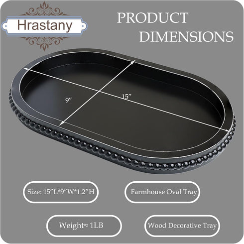 Counter, Hrastany Black Oval Wood Decorative Ottoman Tray for Coffee Table Kitchen Living Room, Handcrafted Wooden