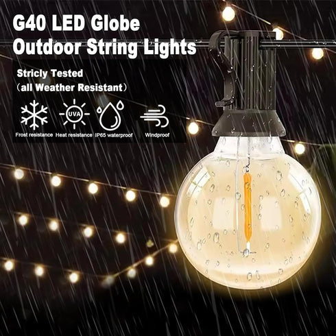 ShineU 60FT G40 Dimmable 27 Bulbs, LED String Lights with Remote, Globe for Patio, Edison Shatterproof Waterproof
