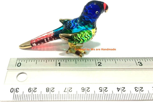 Handmade Mini Blown Glass 2" Parrot Blue Bird - Fantasy Collectible Figurine, Dollhouse Gift Ideas