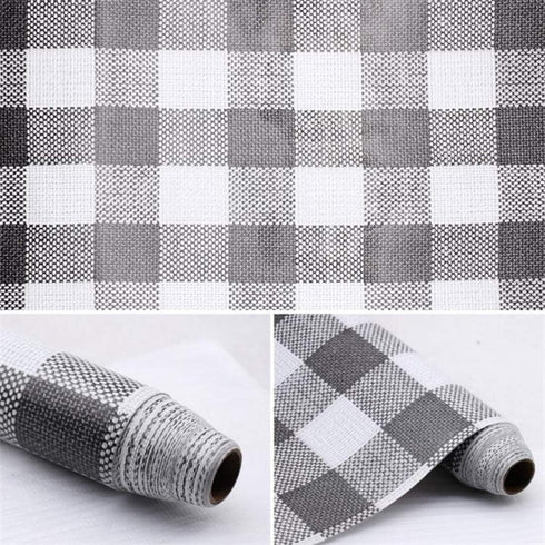 Self Adhesive Vinyl Faux Gingham Plaid Cloth Look Shelf Drawer Liner Paper, 17.7x78 Inch (Grey)