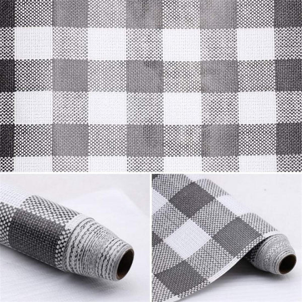 Self Adhesive Vinyl Faux Gingham Plaid Cloth Look Shelf Drawer Liner Paper, 17.7x78 Inch (Grey)