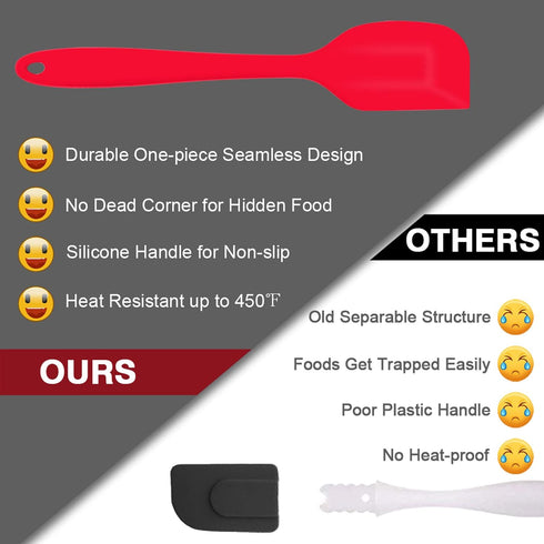 Silicone Spatula Set of 7, P&P CHEF Heat-Resistant Rubber Utensils for Non-Stick Cooking, Baking, Mixing, Red