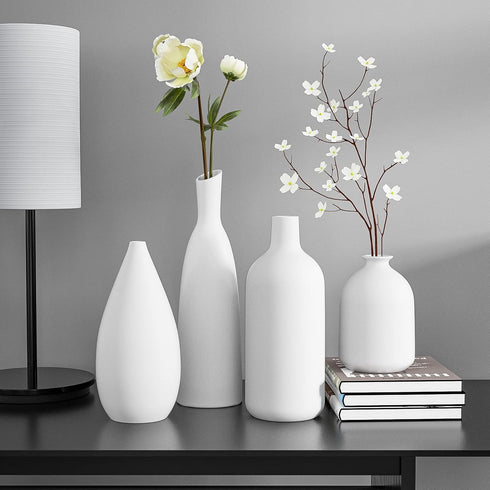 Set 4,Modern White Ceramic Vase of Farmhouse Decorative Vases for Entryway Mantel Centerpiece Bookshelf Console Table