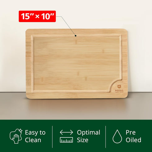 ROYAL CRAFT WOOD Bamboo Cutting Board with Juice Groove, Heavy Duty Kitchen Chopping Board for Meat, Cheese, Vegetables