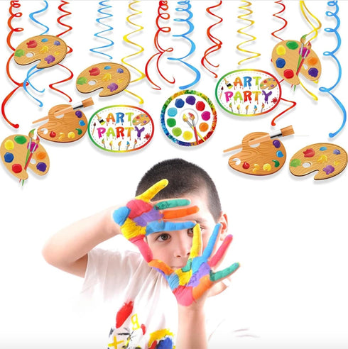 30Ct Art Hanging Swirl Decorations, Sip n Paint Party Supplies, Little Painting Artist Birthday Theme Decor