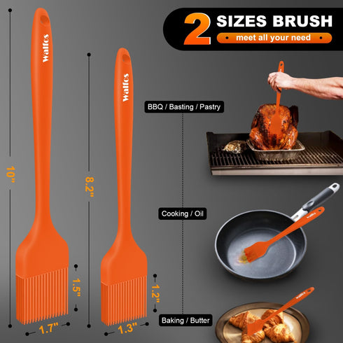 Walfos Silicone Basting Pastry Brush Set, Heat Resistant with Strong Steel Core, BPA Free, 2 Pcs (Orange)