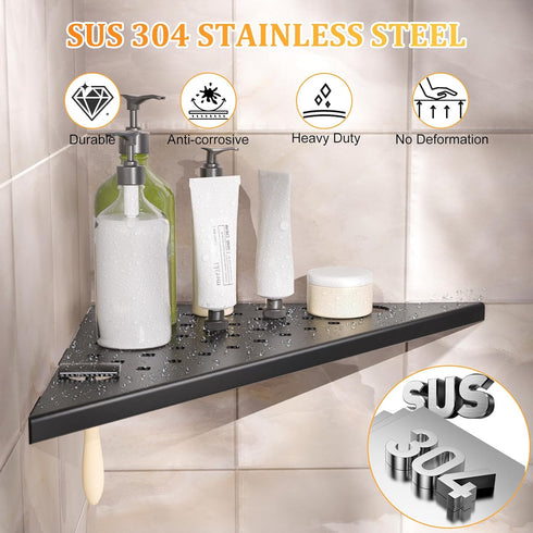 mivndeeopu 2-Pcs, 10 304 Corner Shower Shelves Rustproof Stainless Steel Shower Corner Shelf with Razor Holder