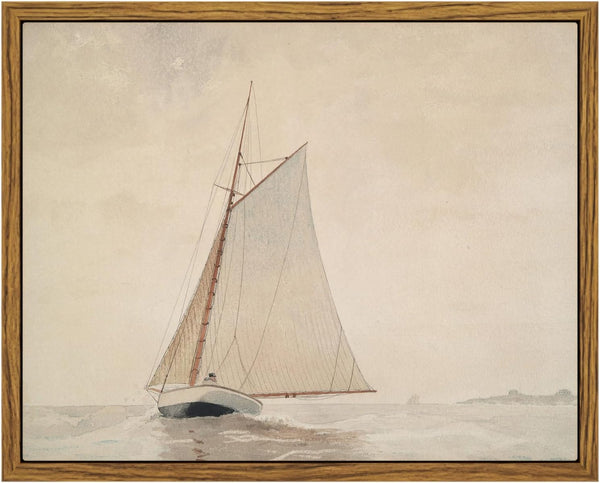 InSimSea Framed Wall Art - Large Canvas White Sailboat Seascape Watercolor Vintage