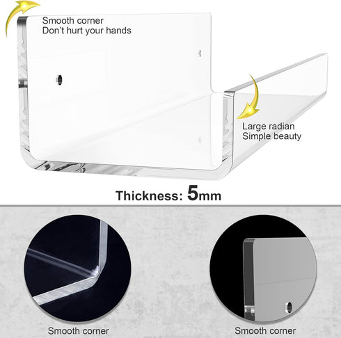 Mavachou 15 inch Display,6pcs 5MM Clear Acrylic Floating Wall Ledge Shelf Wall Mounted Nursery Kids Bookshelf Invisible