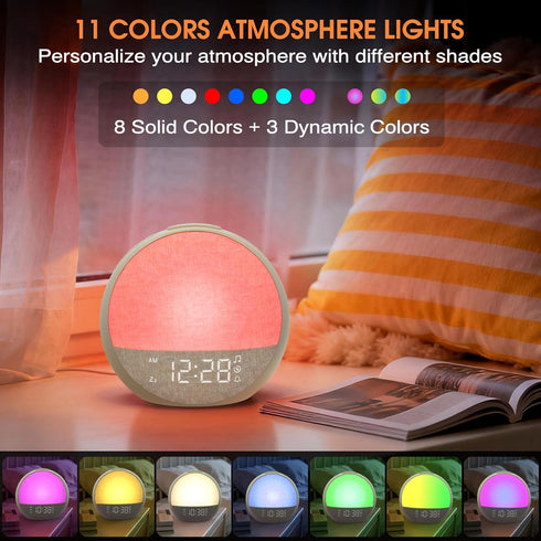 30 Dimmable Sunrise Alarm Clock, White Noise Sound Machine with Soothing Sounds, Night Light, Natural Sunlight Lamp