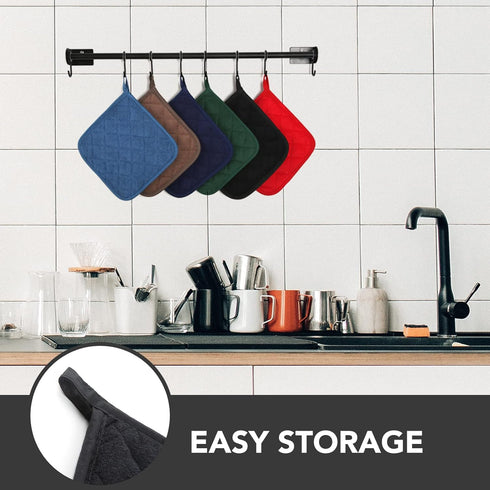 Joyhalo 4 Pack Black Pot Holders - Heat Resistant Terry Cloth Oven Hot Pads