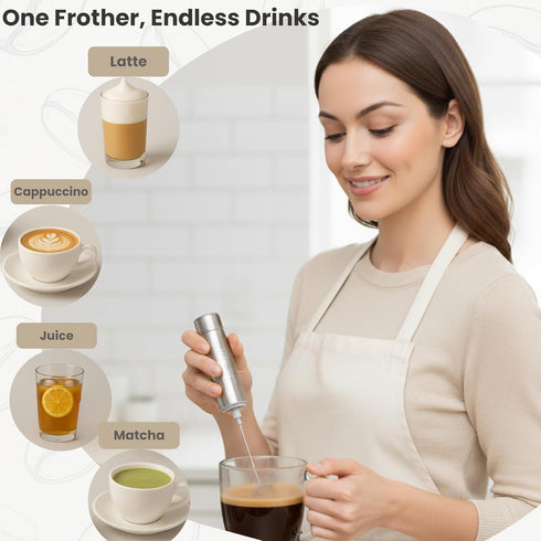 VOMELON 2 Milk Frother Handheld, Battery Operated Travel Coffee Frother Milk Foamer Drink Mixer with Stainless Steel