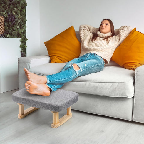 Lawei Small Footstool Ottoman, Rectangle Fabric Foot Stool Rest with Wooden Legs and Non-Slip Soft Padding, Modern