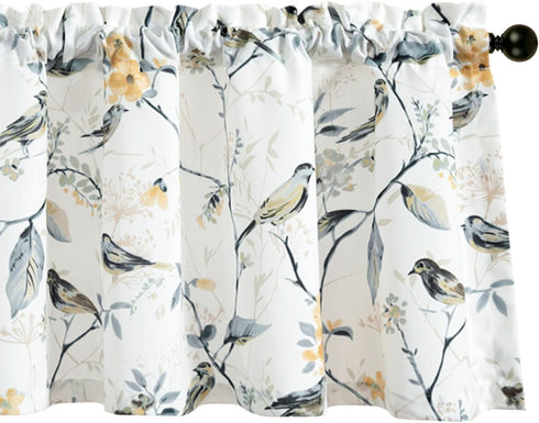 VOGOL Grey Window Valances, 1 Panel Birds Pattern Linen Textured Kitchen Valance, 42 x 18 Inch Short Rustic Curtains