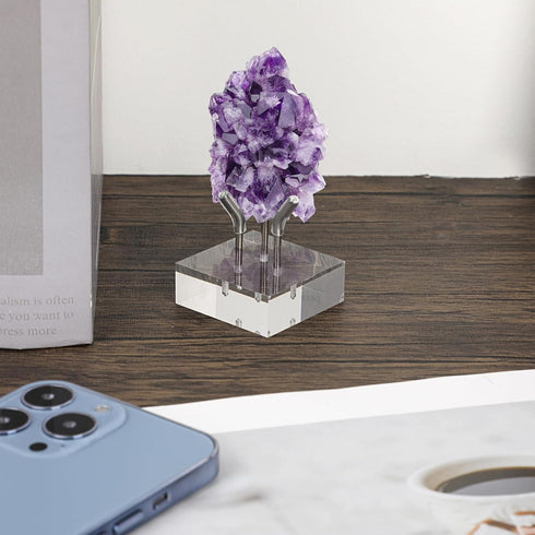 Hipiwe Acrylic Display Stand, Three Metal Peg Display Easel Small Acrylic Base for Sphere Crystal Ball Mineral Geodes Rock Agate Small Collectibles,Silver