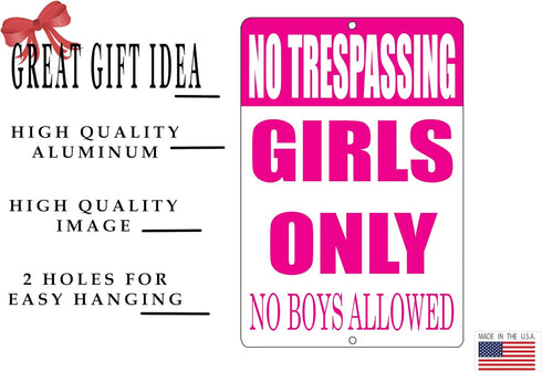Rogue River Tactical Funny No Trespassing Girls Only Metal Tin Sign, 12x8 Inch, Wall Décor for Daughter No Boys Allowed