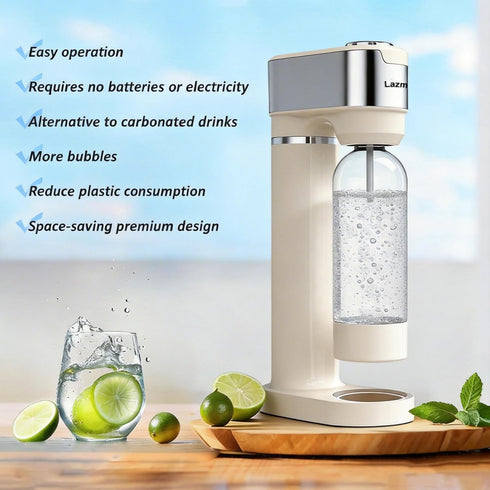 LAZMOQUSA 2 Bottles(1L 0.5L) 60L CO2 Sparkling Water Maker for Home, Soda Streaming Maker with BPA free + Carbonated