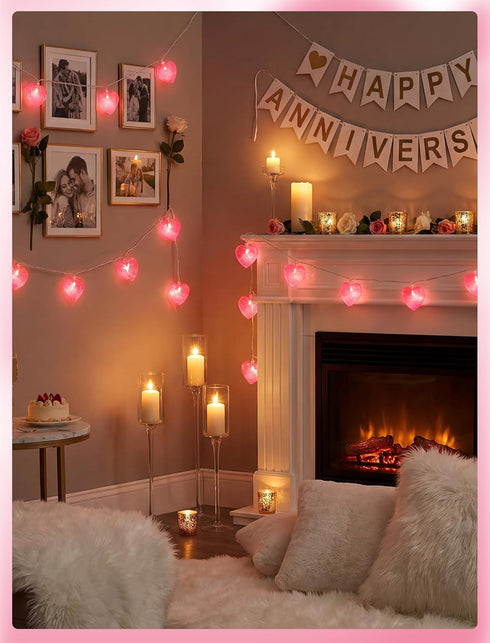 8.5FT Valentines Day Heart String Lights Plug in, Pink LED Heart Lights for Indoor Outdoor Decor, Connectable Valentine