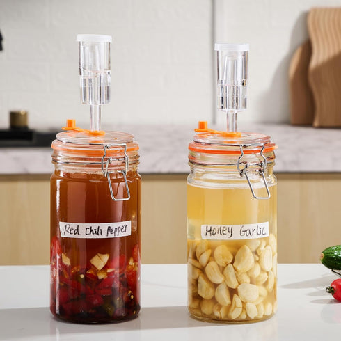 1 Pack 2 JILLMO Liter Fermentation Jar, Glass Fermenting Kit with Weight for Making Sauerkraut, Hot Sauce, Mead, Cider