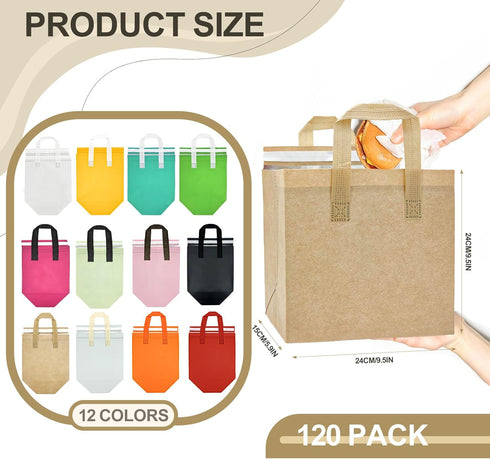 120 (9.5 9.5 6 (120, 24x24x15) Pcs Insulated Take Out Bags Bulk in Thermal Insulation Lunch Bag for Hot Cold Food Pizza