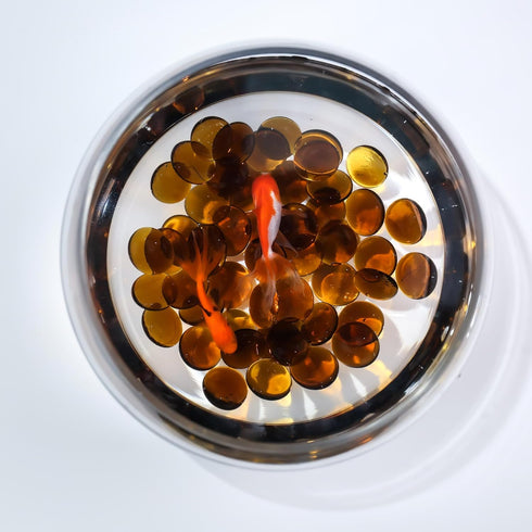CYS EXCEL Amber Glass Gemstone Beads, 1 LB Flat Marble Beads for Aquarium Decor, Approx. 85-100 PCS