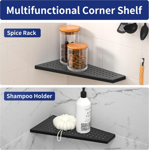 12" 304 Corner Shower Shelf, Matte Black Trapezoid Grout in Shampoo Shelf, Stainless Steel Grid Design Recessed