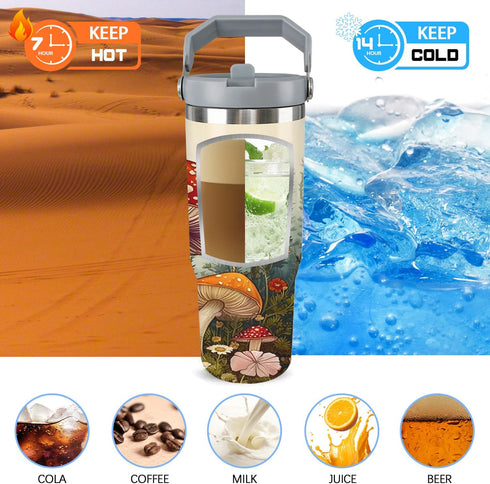 Unyopsa 30oz Mushroom Tumbler with Handle Vacuum Insulated Mushroom Cup with Lid and Straw Mushroom Gifts for Women Men