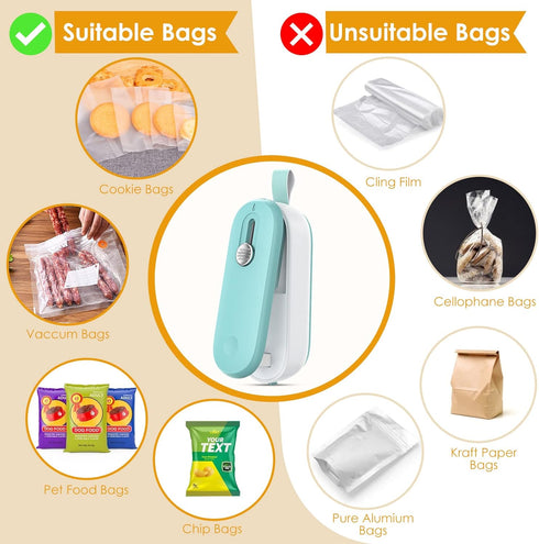 Mini Bag Sealer, 2 in 1 Heat Seal with Cutter and Lanyard, Portable Resealer Machine for Plastic Snack Bags (Batteries