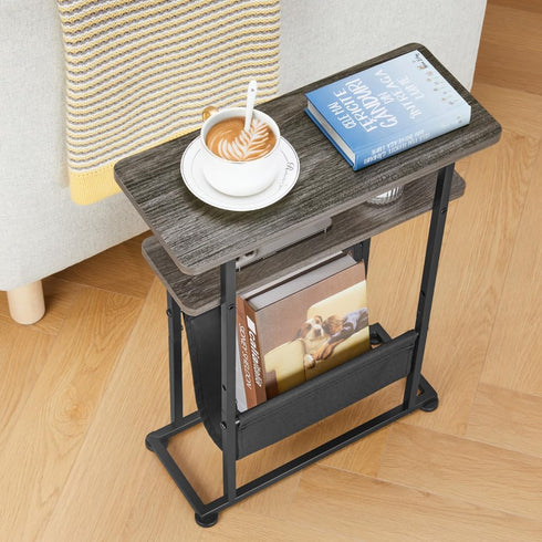 Narrow Small Side Table for Small Spaces - Slim End Table with Magazine Rack - Narrow End Table Living Room Couch Side