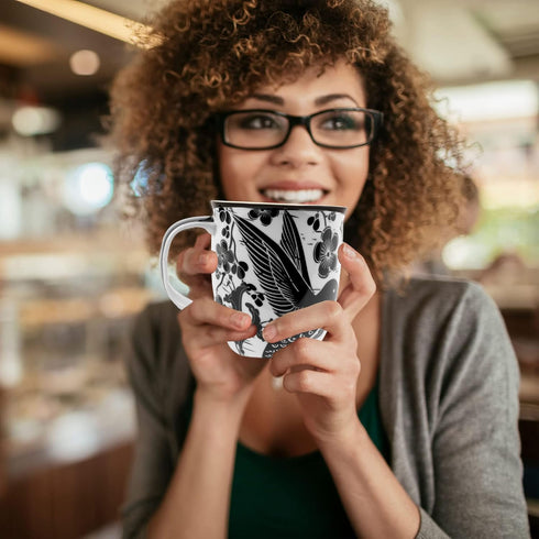 Karma Gifts 16 oz Black and White Boho Mug - Hummingbird, Cute Ceramic Coffee Mug for Women and Men