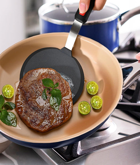 Silicone Spatula Turner Set of 2, 600°F Heat Resistant Cooking Utensils for Nonstick Cookware, Black Pancake Egg Burger