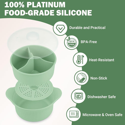 Jalopink 42oz(1250ml)) Silicone Microwave Steamer - Microwave Pot Steamer Basket Bowl for Baby Food, Vegetables