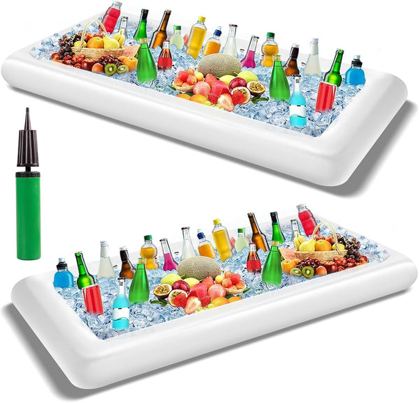 Pack of 2 Inflatable Cooler Serving Bar, Salad Ice Tray for Food Drinks, BBQ Picnic Pool Party Supplies