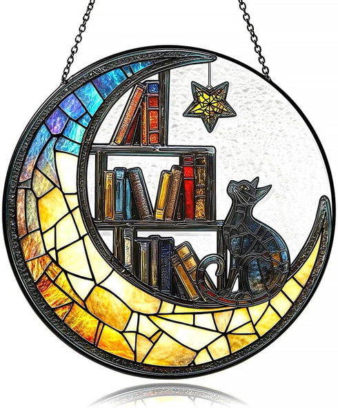 Iznomo Cat Suncatcher - Sun Catchers Indoor Window, Celestial Stained Glass Window Hanging