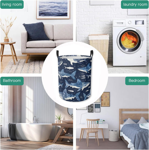 Collapsible Laundry Hamper - Whale Shark Laundry Basket with Handles for Household, Bedroom, Bathroom, College Dorms