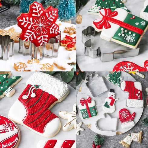 KALAIEN 18Pcs Christmas Cookie Cutters Set, Holiday Cookie Cutter Shapes: Reindeer, Snowflake, Christmas Tree,