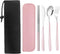 Portable Travel Utensils Set with Case, Pink Reusable Silverware Set, Stainless Steel Knife Forks Spoons for Camping