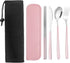 Portable Travel Utensils Set with Case, Pink Reusable Silverware Set, Stainless Steel Knife Forks Spoons for Camping