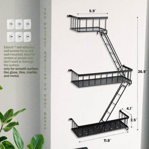 2.5 SweetSage Fire Escape Wall Shelf, Modern City Corner Wall Decorative Action Figure Metal Display with Mini Shelf
