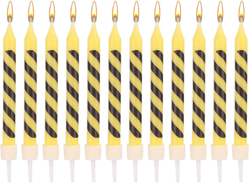 PEUTIER 12pcs Construction Birthday Candles, Yellow and Black Striped Charm Candle Construction Themed