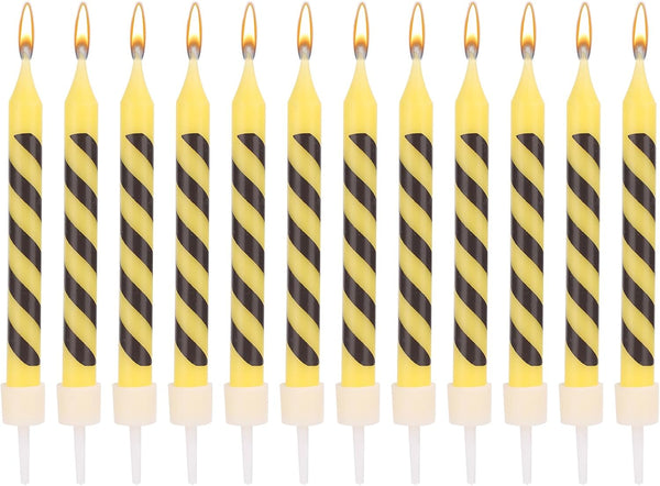 PEUTIER 12pcs Construction Birthday Candles, Yellow and Black Striped Charm Candle Construction Themed