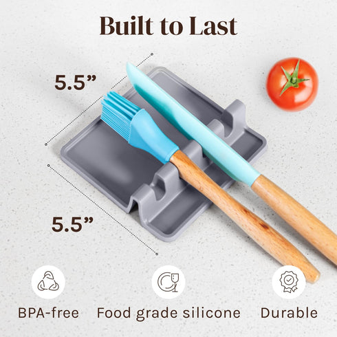 Silicone Spoon Rest for Stove Top - 2 Pack with Drip Pad, Heat Resistant BPA Free Utensil Rest