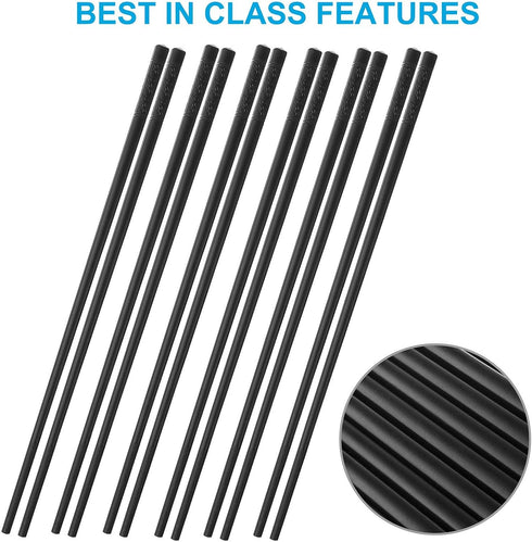 ONEHERE 10 Pairs Fiberglass Chopsticks Family Set, Reusable Non-slip for Sushi, Noodles, Hotpot, 9.5 inches, Classic