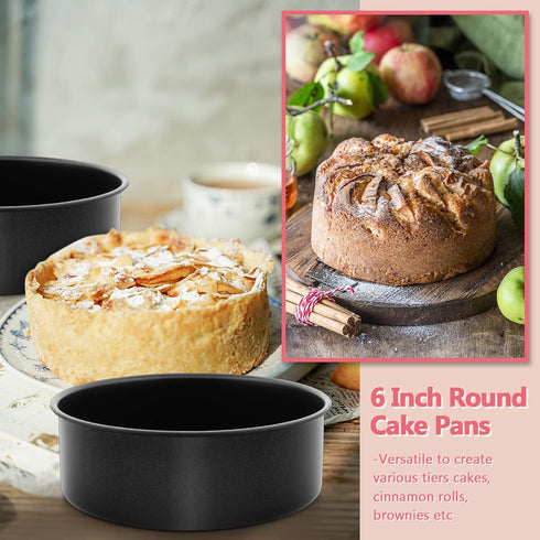 E-far 6 Inch Cake Pans Set of 2, Nonstick Stainless Steel Small Round Baking Pans with Parchment Paper