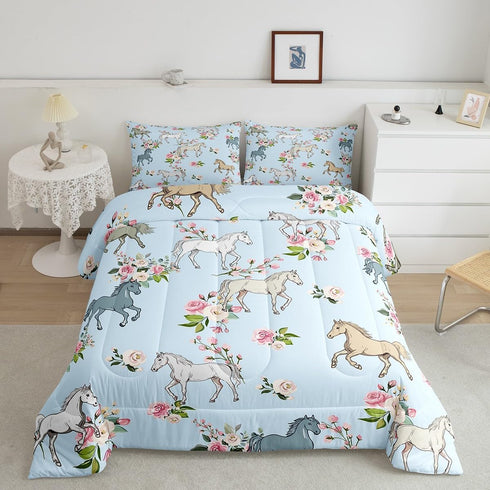 Set, Set 2 Erosebridal Horse Quilt Queen Size, Farmhouse Western Cowboy Cowgirls Duvet Insert for Kids Boys Girls